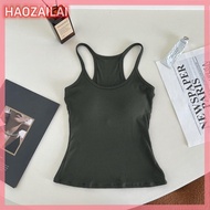 HAOZAILAI Của phụ nữ Spaghetti dây đeo yếm với vú Pad mùa hè Mỹ Retro Màu rắn không tay Tank Top