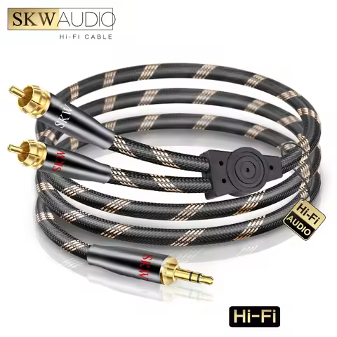 SKW HIFI 3.5mm to 2 RCA Audio Cable Cord Male to Male , 24K Gold Plated Connector, Preimium Nylon Ne