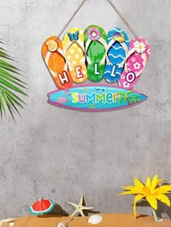 1個木製拖鞋門牌,夏季家居裝飾,適用於門前、庭院、室內、室外