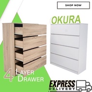 OKURA Bigger Size Chest Drawer with 4 Layer Drawer Storage Cabinet Living Room Furniture Rak Baju Pu