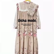 Gisha- Dress Cinderella Ceruty syari set hijab bahan ceruty baby doll gamis elegan mewah Pashmina Le
