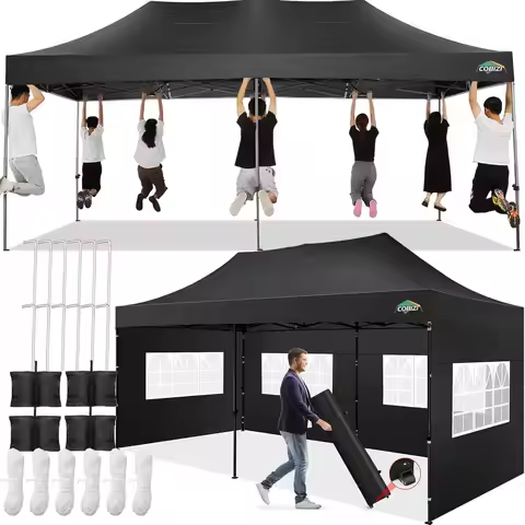 Cobizi 10X20 Pop Up Canopy Tent 10X20 Canopy With 6 Sidewalls Waterproof Heavy Duty Commercial Canop