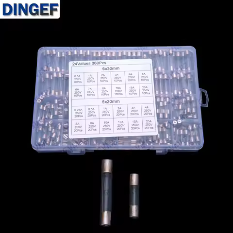 24Values 0.25A-20A 360PCS 5x20 6x30 Glass fuse kit 0.25A 0.5A 8A 10A 12A 15A 20A 250V 6A 7A 1A 2A 3A