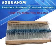 1000pcs 1/4W 1R~22M 1% Metal film resistor 100R 220R 1K 1.5K 2.2K 4.7K 10K 22K 47K 100K 100 220 1K5 