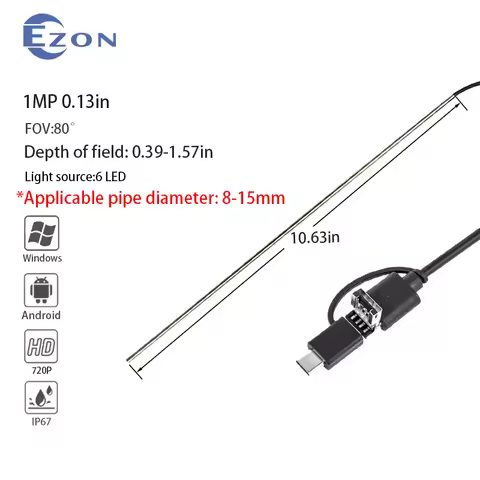 1MP, 0.13-inch, FOV80°, IP67 waterproof, USB interface, suitable for gun barrel inspection, USB 3-in