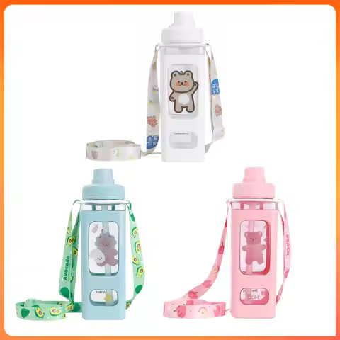Water Bottle with Straw - 700ml 24 Oz Drinking Bottle Square Cute Water Jug