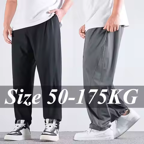 Men's Ice Cool Long Pants Plus Size 8XL 9XL 10XL Straight Cut Pants Casual Loose Trousers Large Size