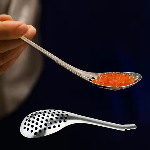 56 Holes Caviar Spoon Kitchen Cooking Gadget Colander Egg Yolk Spherification/Caviar Spoonl Long Han