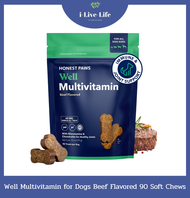 วิตามินเสริม ขน ข้อต่อ สำหรับสุนัข Well Multivitamin for Dogs Beef Flavored 90 Soft Chews - Honest P