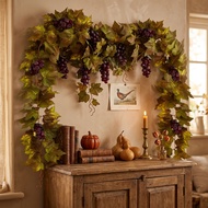 Autumn Color Simulation Maple Leaf Rattan Thanksgiving Home Decoration Ornaments Fake Flowers Grapes