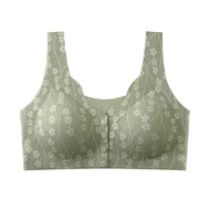 Plus Size Front Button Bra for Women Ice Silk Wireless Underwear Middle-Aged Thin Cup Lingerie Lace 