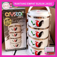 Rantang Empat Susun Motif Ayam Jago / Rantang Empat Crystal Date / Tempat Makanan Susun