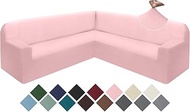 ALIECOM Corner Couch Covers for L Shaped Couch Stretch Soft Fleece Sectional Sofa Cover U Shape Sofa Slip Covers for Pets Dog Cat Living Room Furniture Protector with Elastic Bottom (Pink, Large)