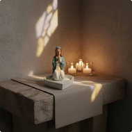 [mfnpqcn] Decorative Religious Beads Holder Resin Jewelry Box with Praying Figure for Christian Alta