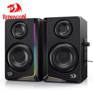 Redragon GS812 Wireless RGB Wooden Desktop Speakers, 2.0 Channel Bookshelf Speaker w/BT 5.0/3.5mm AUX Connection, Enhanced Bass/Volume Knob Control