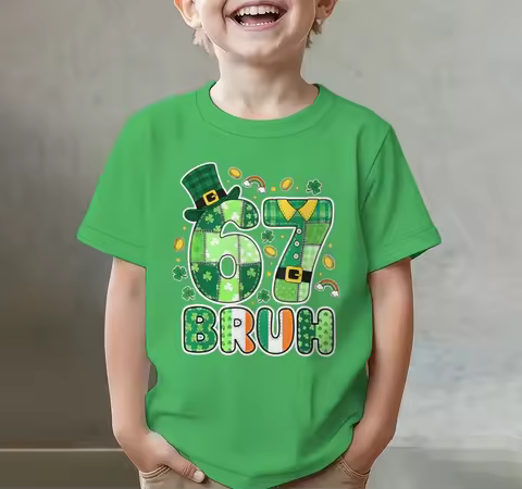 Six Seven 6 7 Bruh Graphic T Shirts Boy Girl St. Patrick's Day Clothes Kids Lucky Irish Shirt Funny 