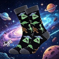 1/3/5 Pairs Men's Alien Mid-Calf Socks, Fun Space Design, Unisex Size. Novelty Practical Gift For Bi