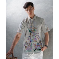 KEMEJA NUC.ID Mandala 02 Men's Embroidered Shirt (Dusty Sage Gray) Oxford Shirt