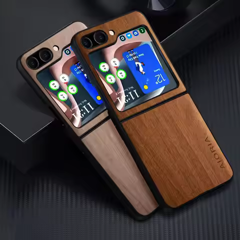 Case for Samsung Galaxy Z Flip5 Flip4 Flip3 5G funda bamboo wood pattern Leather cover for galaxy zf