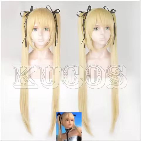 Dead Or Alive Marie Rose Blond Styled Cosplay Wig With Chip Ponytails+ Free Black Ribbon + Free Wig 