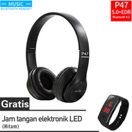 (Jam tangan LED gratis)P47 Nirkabel Bluetooth Headphone Kartu TF/Radio Stereo FM Mp3 Player Lipat ED