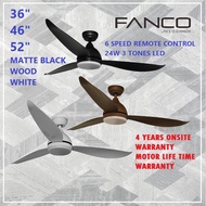 FANCO B-STAR DC Motor Ceiling Fan (3 Tone LED Light Kit / Remote Control) 36" / 46" / 52"