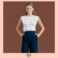 [asv aw24] Gemy Ruched Top เสื้อผู้หญิง คอกลม แขนกุด แต่งจับจีบด้านหน้า ผ้าโพลีเอสเตอร์