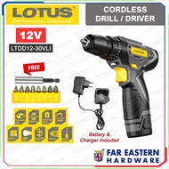 LOTUS_t%vf:Cordless_j%Drill/Driver`w&10mm`Y&w/`IC&Battery,`Rj&Charger`UN&& Screwbit 12V LTDD12-30VL