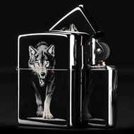 (FREE BOX)Korek Api Zippo Made In USA Black Ice Wolf/Mancis Zippo Hitam Mengkilat Serigala