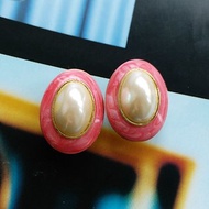 【西洋古董飾品 】粉嫩 仿珠 優雅氣質 大耳環 夾式耳環