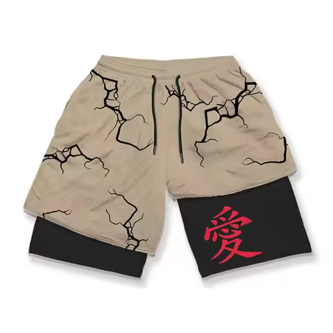 3D Print Anime Shorts Men Bilayer 2-In-1 Sports Shorts Fitness Basketball Shorts,Double-Layer Design