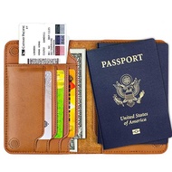 Multifunctional Genuine Leather RFID Blocking Passport Holder Wallet Cover Case