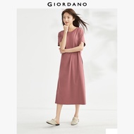 GIORDANO ผู้หญิง เดรสผ้าฝ้ายถักคอกลมแขนสั้น Free Shipping 05463460