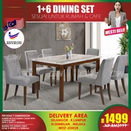 CT305NL-5057 CC101 1+6 Seater Italy Design Marble Solid Wood Dining Set Kayu / Dining Table / Dining Chair / Meja Makan / Kerusi Meja Makan / Buffet Makan Meja / Meja Party Makan Weekend