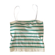 KHAEBEAUTY BR165 Women's Knitted Tank Top Bra Spaghetti Strap White Striped Pattern Korean Fashion I