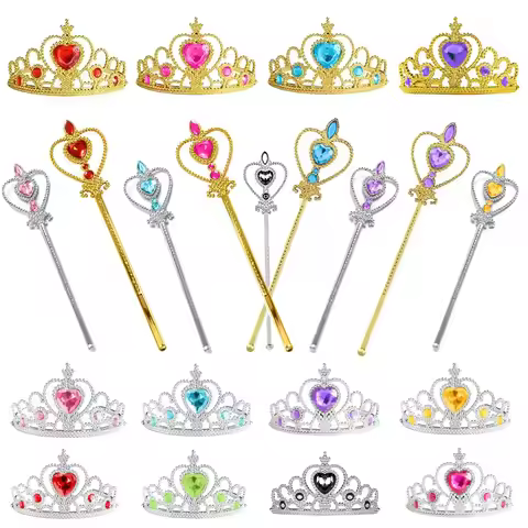 Kids Princess Dress up Accessories Wands Tiaras and Crowns for Little Girls Princess Party Supplies 