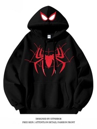 Fleece Lined American Retro Hiphop Spiderman Hoodie Men Women Loose Fashion Autumn Winter Couple Jac