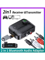 2合1汽車套件藍牙音訊接收器和發射器3.5mm Aux Rca Tf/usb U磁碟hifi立體聲音樂無線適配器與麥克風led顯示,適用於家用有線揚聲器,放大器,電視,pc