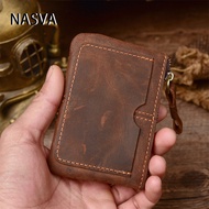 Crazy Horse Leather Wallet Men's Retro Zipper Short Wallet Simple Card Holder Casual Small Handbag NASVA