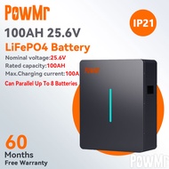 PowMr 24V 100Ah 2.56kWh Wall Mount LiFePO4 Powerwall Battery Built-in BMS 6000 Deep Cycle Lithium Pa