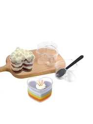 7入組透明心形果凍泥模杯鬆餅甜點碗西式甜品容器（不包括蓋子和匙羹）