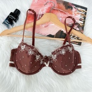 Luxurious Brown Tone Lace Bra Comfortable To Wear Good Ventilation Sign size : D75/34
