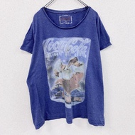 古著可口可樂聖誕老人圖案短袖藏藍色T卹，尺寸24