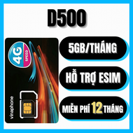 SIM Vinaphone 4G Vina 12T Trọn Gói 1 Năm Với 5GB/Tháng SIM 4G D500/D219 - FREESHIP - CHƯA KÍCH HOẠT.