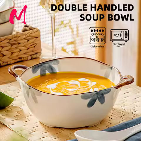 1500ml Household Noodle Bowl Ceramic Soup Bowl With Handle Salad Pasta Bowl Kitchen Tableware Microw
