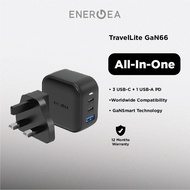 ENERGEA Travelite GaN66, 2C1A PD/PPS/QC3.0 Wall Charger, 66W (US+UK) - Black
