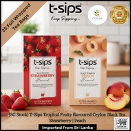 T- Sips Strawberry | Peach Flavored Ceylon Black Tea - 25 Foiled Tea Bags | Premium Ceylon Tea