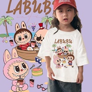 [100% Cotton] 2024Labubu Children's T-shirt Popmart เสื้อยืดเด็กน่ารัก 100cm-150cm เสื้อยืดเด็ก ลาบูบู้ Labubu Pop Mart