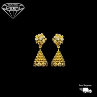 SMS DEEN Fancy Jimikki Earrings (Screw Type), ±6.89GM - Gold 916 Emas - Subang (Info: ±2.5x1.0CM - 6