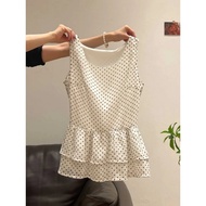 NOVA-Women's Vest Dot Pattern Sleeveless Slim Fit Model Type Sweet Cute Casual Fashion